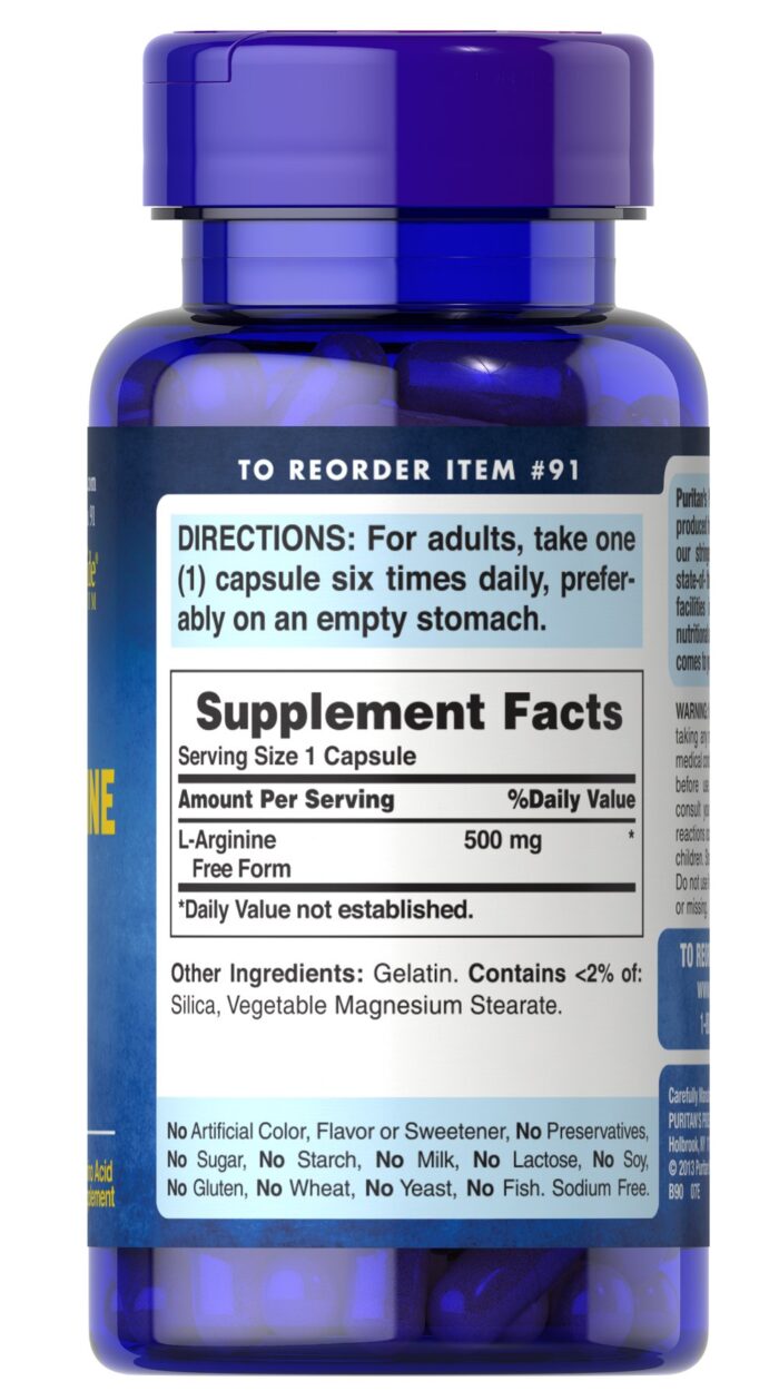 L-Arginine 500 mg 100 caps أفضل مكمل غذائي للاعبي كمال الأجسام والرياضيين