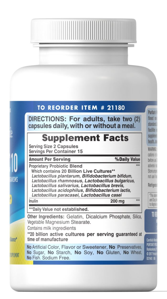 Probiotic 10 puritan's pride + Vitamin D 60 Capsules لصحة أفضل