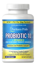 Probiotic 10 puritan's pride + Vitamin D 60 Capsules لصحة أفضل