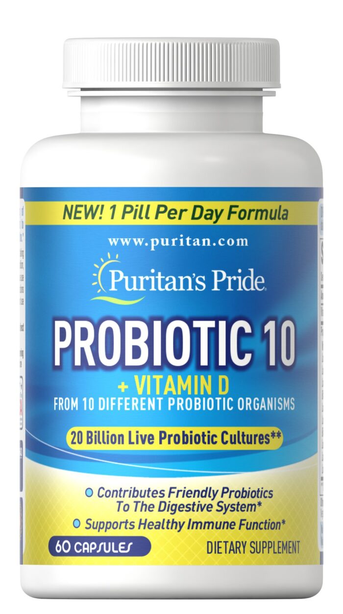 Probiotic 10 puritan's pride + Vitamin D 60 Capsules لصحة أفضل