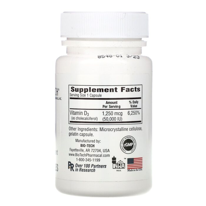 Bio-Tech D3 50 (50,000 iU) Cholecalciferol 100 Capsules فيتامين د لمناعة أقوي