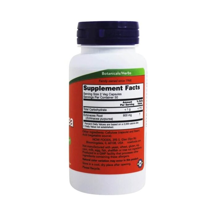 Now Foods Echinacea 400mg 250 Veg Capsules لدعم صحة المناعة