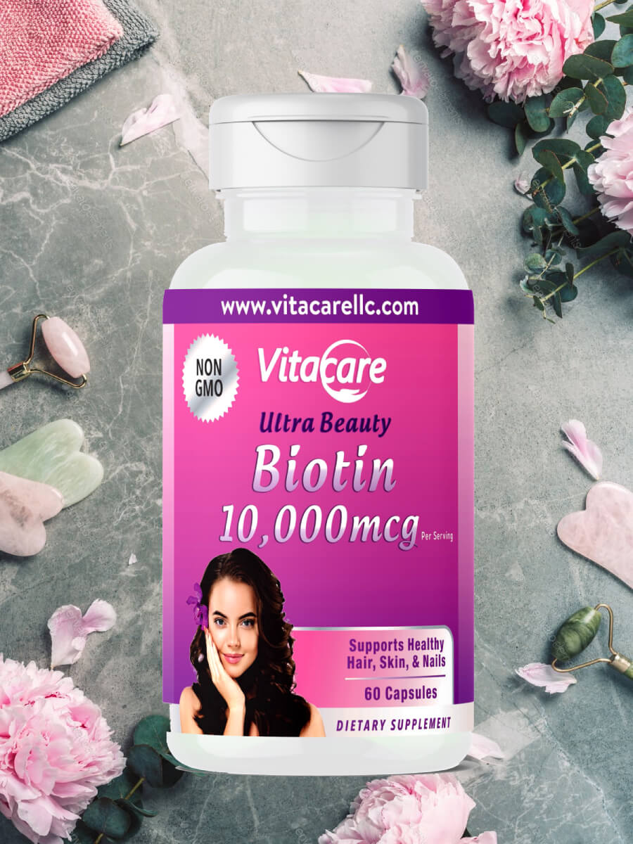 VITACARE BIOTIN 90 CAPS Vitacare Ultra Beauty Biotin 10000 mcg ألترا بيوتين للعناية بالشعر والبشرة