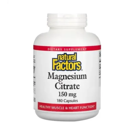 Natural Factors Magnesium Citrate 150 mg 180 Capsules مكمل غذائي لدعم وظائف العضلات