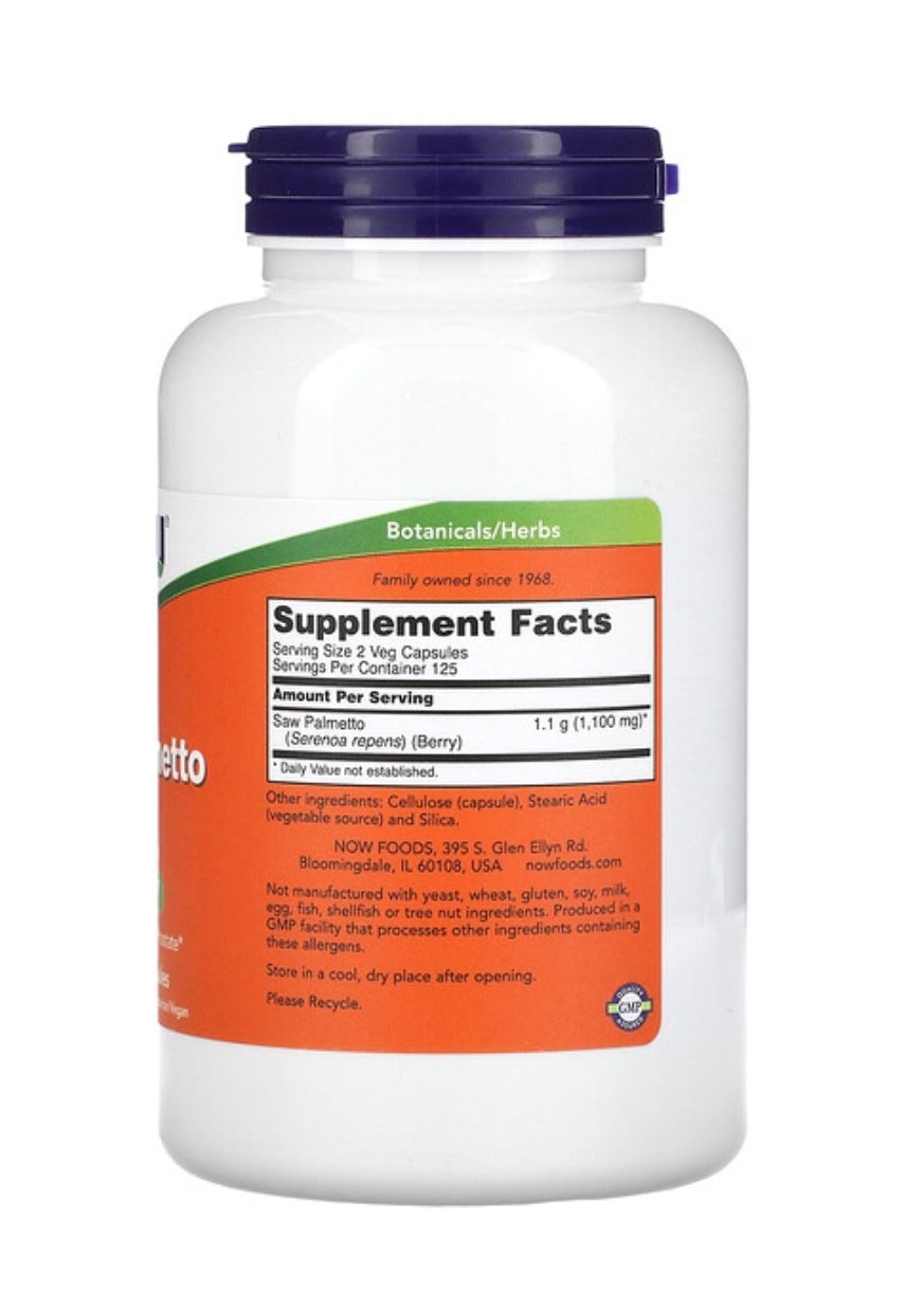 NOW® Saw Palmetto Berries 550 mg 250 Veg Capsules يدعم صحة البروستاتا