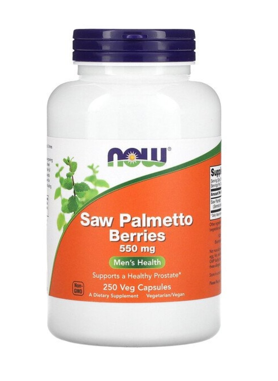 NOW® Saw Palmetto Berries 550 mg 250 Veg Capsules يدعم صحة البروستاتا