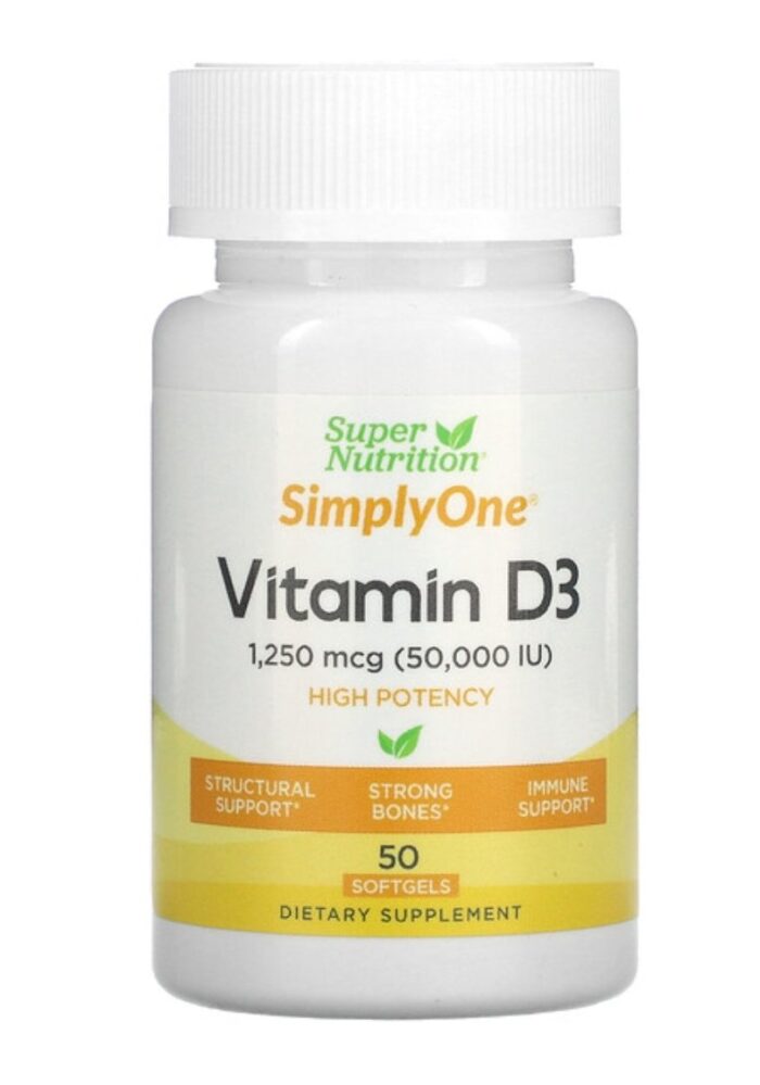 Super Nutrition, Simply One Vitamin D3 50000 IU 50 Softgel لدعم المناعة ونظام هيكلي قوي