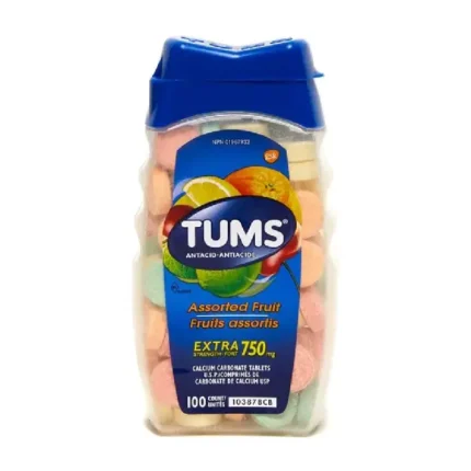 Tums Assorted Fruit Assortis Antacidِِِِ Extra 750 mg 100 ct أقراص فواكه متنوعة قابلة للمضغ مضادة للحموضة