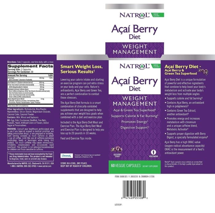 Natrol Acai Berry Diet 60 Capsules أساى بيري لتنسيق قوام الجسم