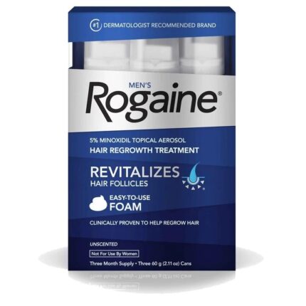 Men's ROGAINE® 5% Minoxidil Unscented Foam 3 bottles علاج موضعي للشعر الخفيف، وعلاج تساقط الشعر وإعادة نموه