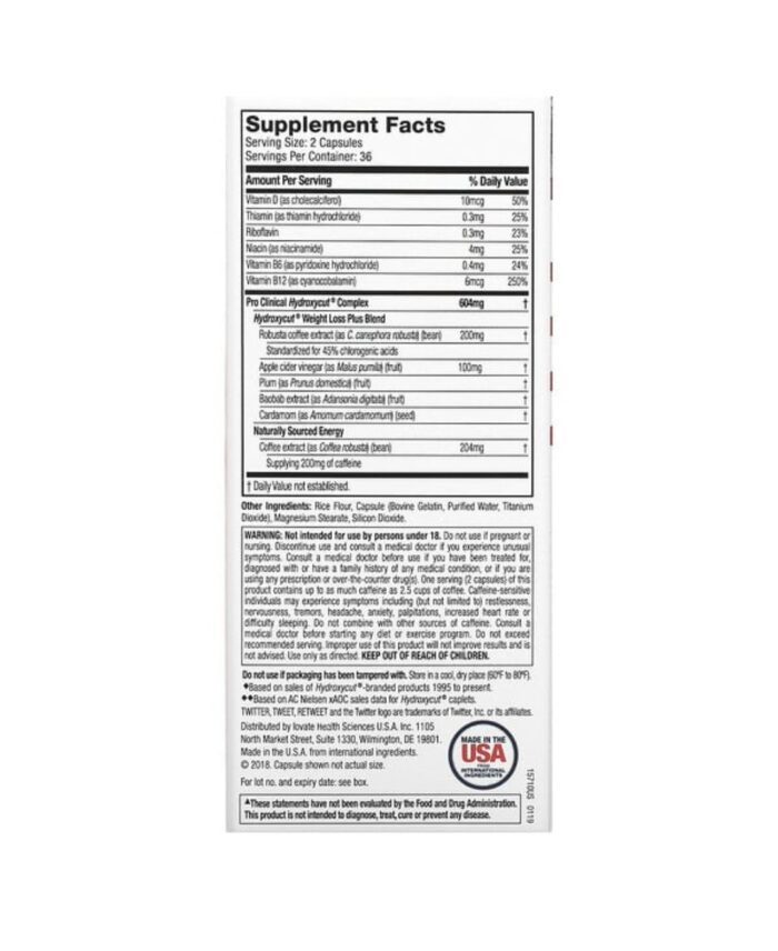 Purely Hydroxycut Pro Clinical Weight Loss Rapid Release Capsules 72ct كبسولات هيدروكسيكت برو لفقدان الوزن