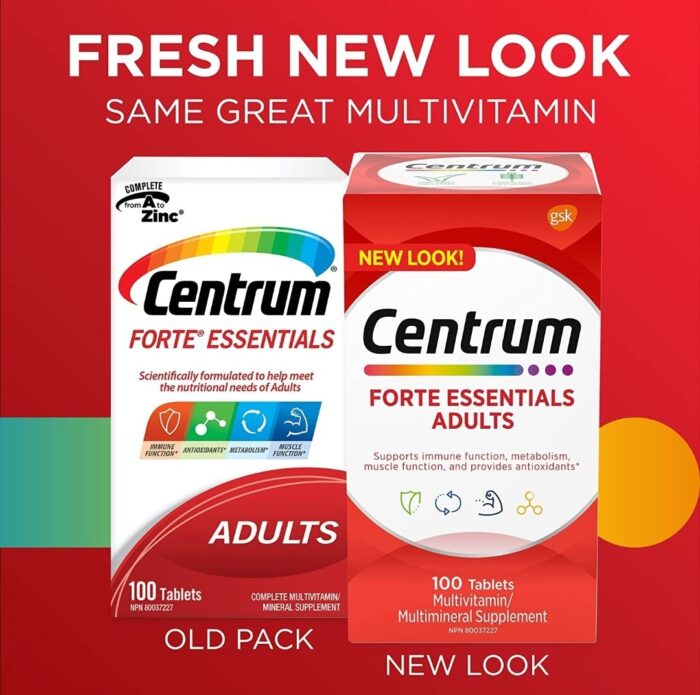Centrum Forte Essentials Adults 100 Tablets مكمل غذائي للبالغين متعدد الفيتامينات