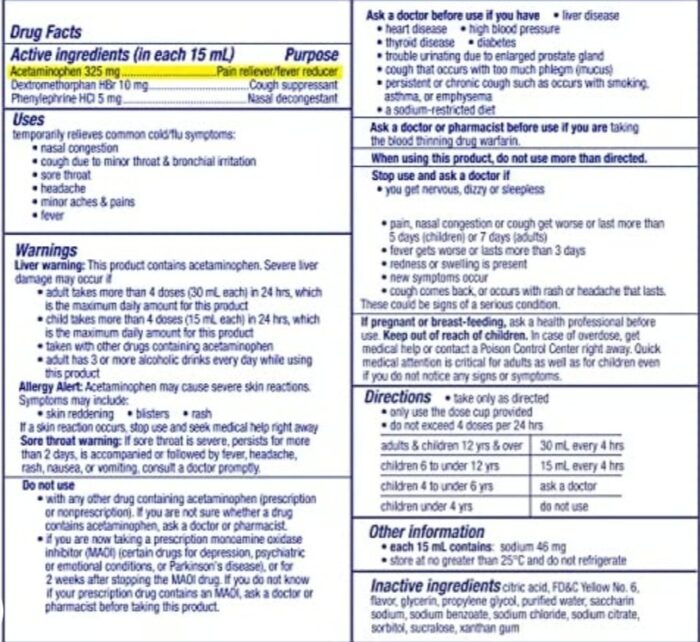 Vicks DayQuil Cold &amp Flu Relief Liquid Acetaminophen  شراب فيكس داي كويل لتخفيف أعراض البرد والإنفلونزا