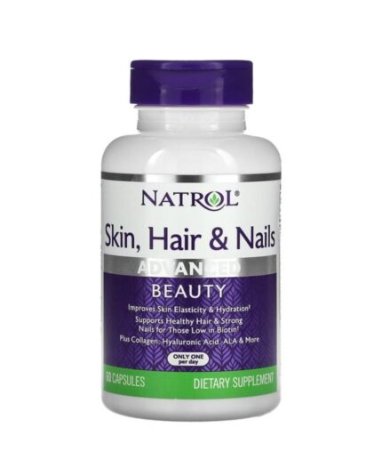 Natrol Skin Hair & Nails Advanced Beauty 60 Capsules لدعم صحة الأظافر والشعر والجلد