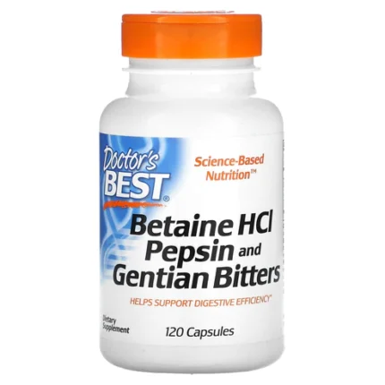 Doctor's Best Betaine HCI Pepsin and Gentian Bitters 120 Capsules لتعزيز كفاءة الجهاز الهضمي