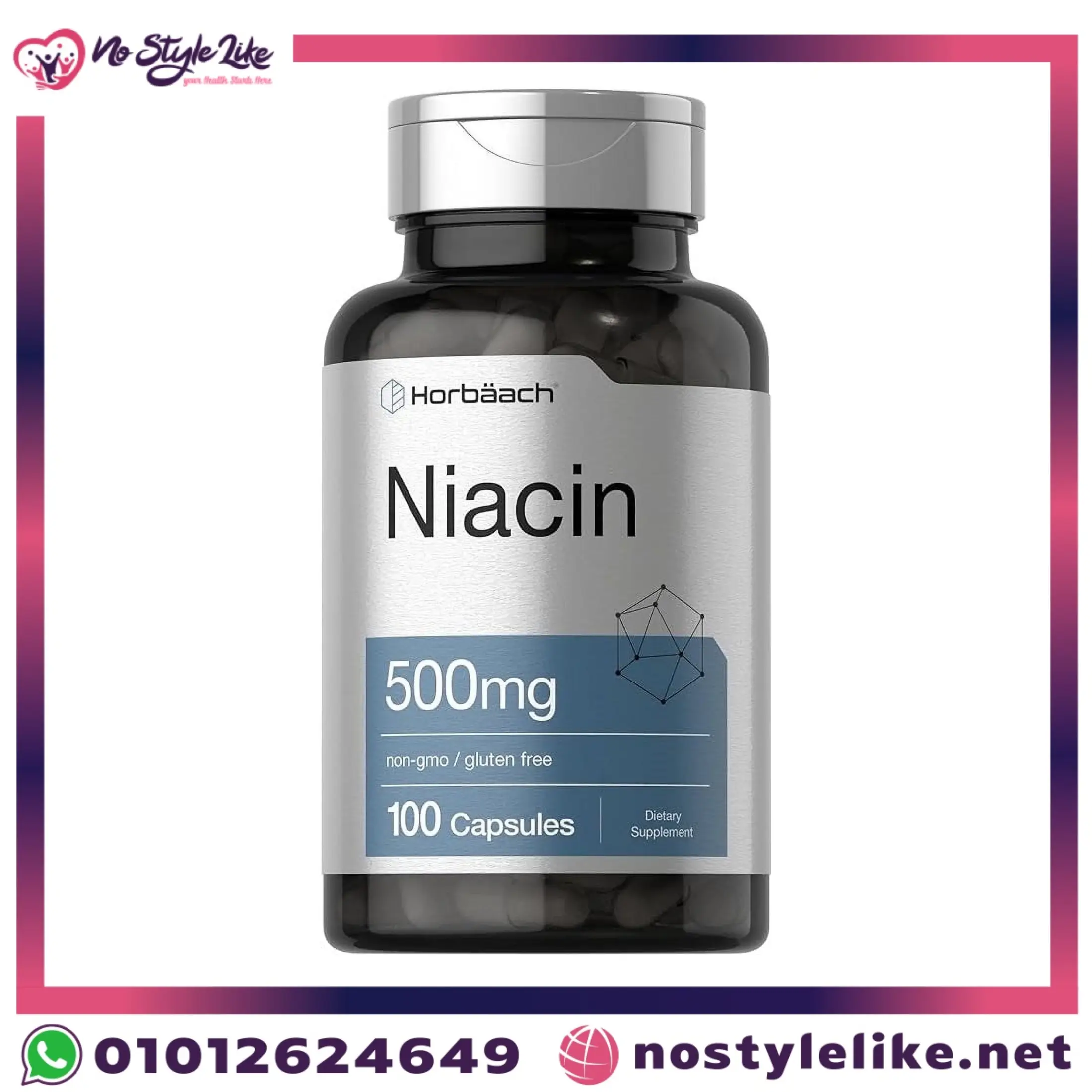Niacin 500 mg vitamin B3 supplement bottle