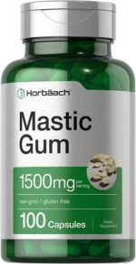 Horbäach Mastic Gum Capsules 1500 mg 100 Count مكمل غذائي من صمغ المستكة