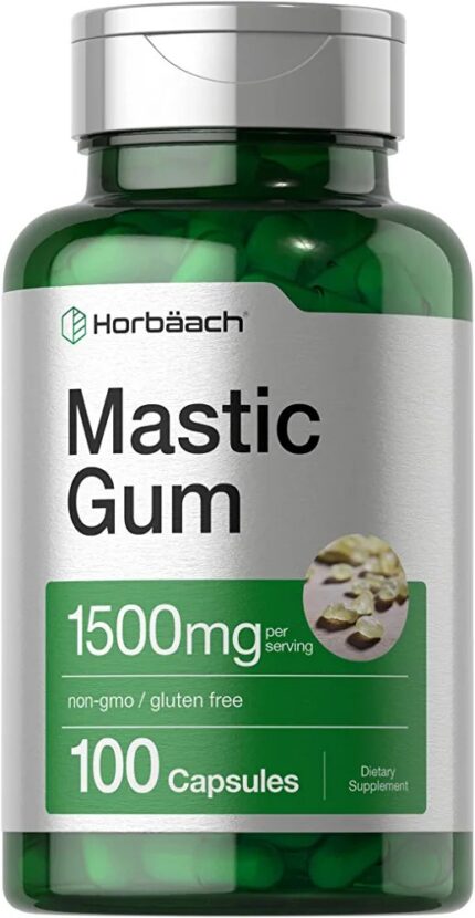 Horbäach Mastic Gum Capsules 1500 mg 100 Count مكمل غذائي من صمغ المستكة