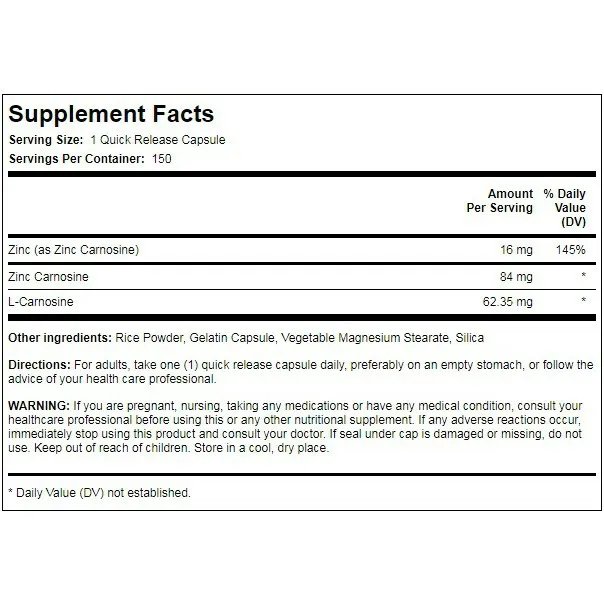PipingRock Zinc Carnosine 84 mg150 Quick Release Caps