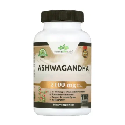 NaturaLife Labs ASHWAGANDHA 2100 mg 100 Capsules للمناعة والغدة الدرقية
