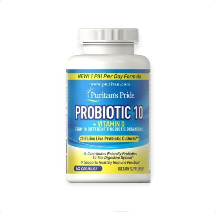 Puritan’s Pride Probiotic 10 Puritan's Pride + Vitamin D 60 Capsules لصحة أفضل