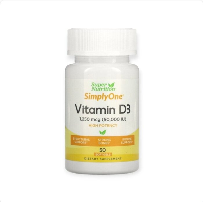 Super Nutrition, Simply One Vitamin D3 50000 IU 50 Softgel لدعم المناعة ونظام هيكلي قوي