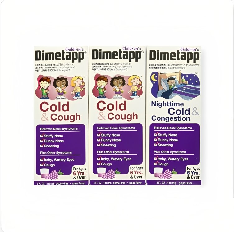 Dimetapp Children's Cold & Cough 118 ml 3 pack 2 Daytime 1 Nighttime دواء لعلاج نزلات البرد والسعال Dimetapp Children's Cold & Cough 118 ml 3 pack 2 Daytime 1 Nighttime دواء لعلاج نزلات البرد والسعال