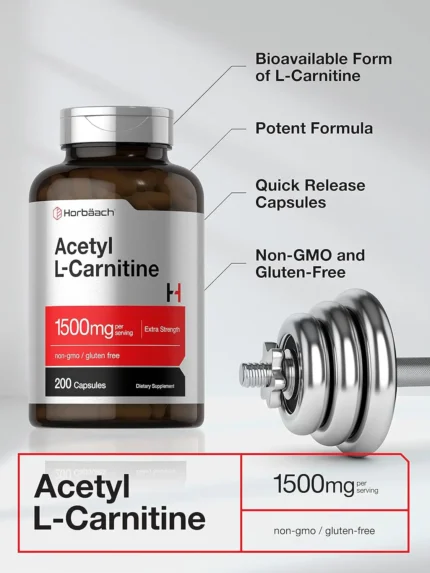 Acetyl L-Carnitine 1500mg 200 Capsules Extra Strength by Horbaach استيل ال كارنتين هورباخ 1500مجم 200كبسوله