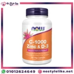 عبوة NOW C-1000 Zinc & D-3 من الأمام فيتامين سي 1000