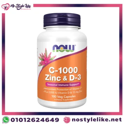 عبوة NOW C-1000 Zinc & D-3 من الأمام فيتامين سي 1000