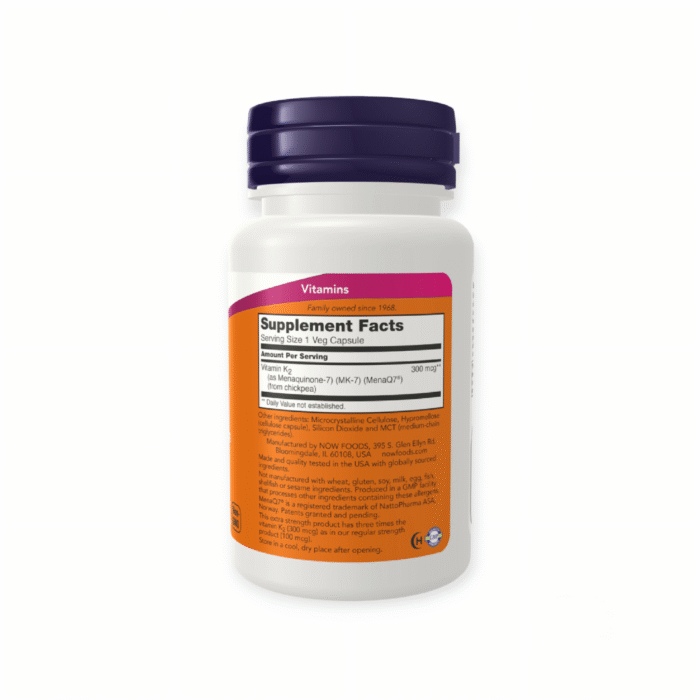 NOW Foods MK-7 Vitamin K-2, Extra Strength 300 mcg 60 Veg Capsules أم كي سفن