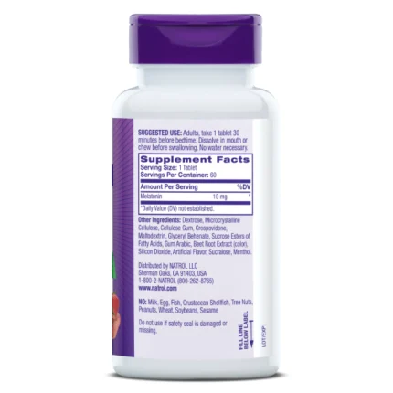 Natrol Melatonin Fast Dissolve Strawberry 10mg 20 Tablets أقراص ميلاتونين بنكهة الفراولة سريعة الذوبان لنوم هادىء ومريح
