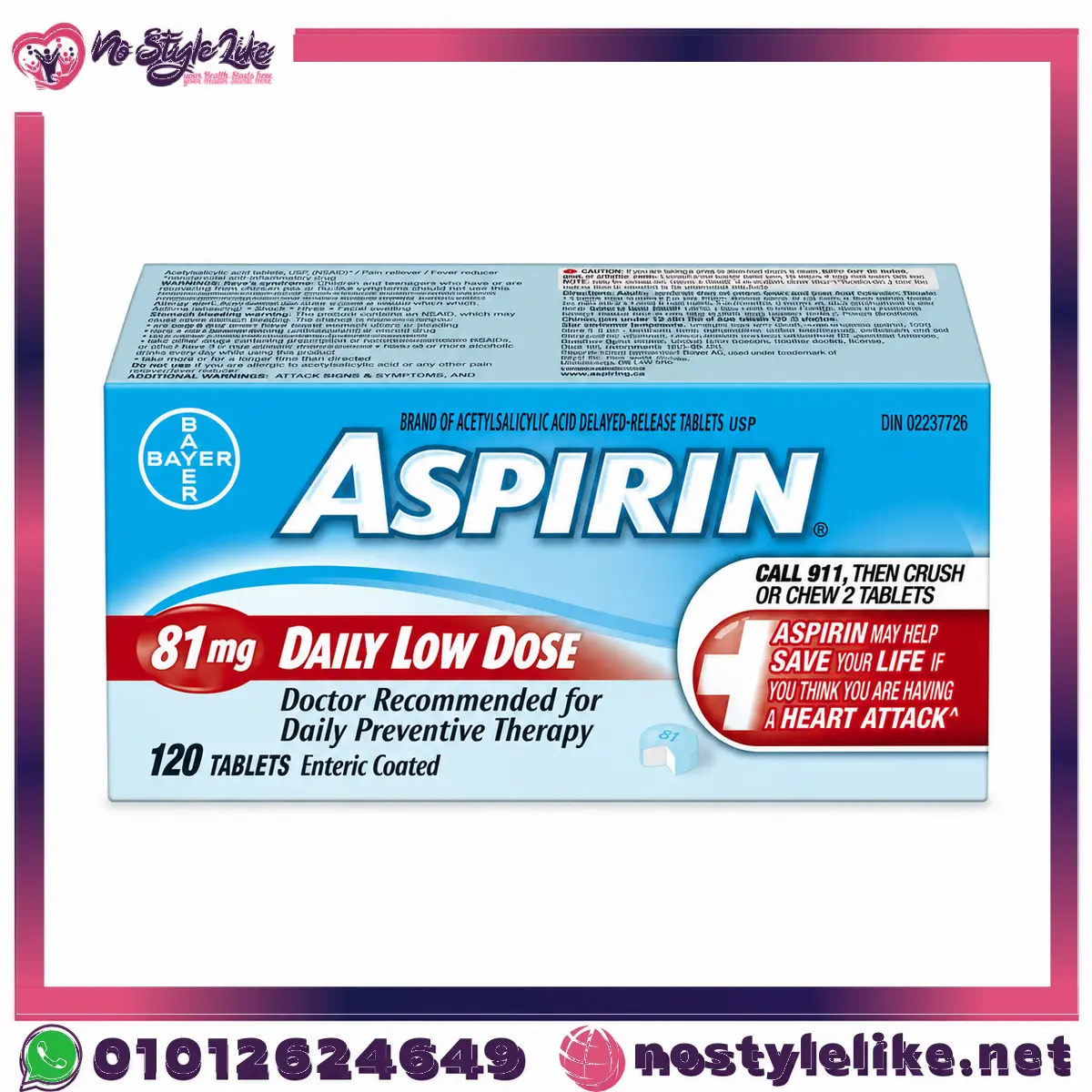 bayer-aspirin-81-mg-120-tablets-1 Asprin 81 mg 120 Tablets أسبرين أشهر مسكن للألم - صورة المنتج 1