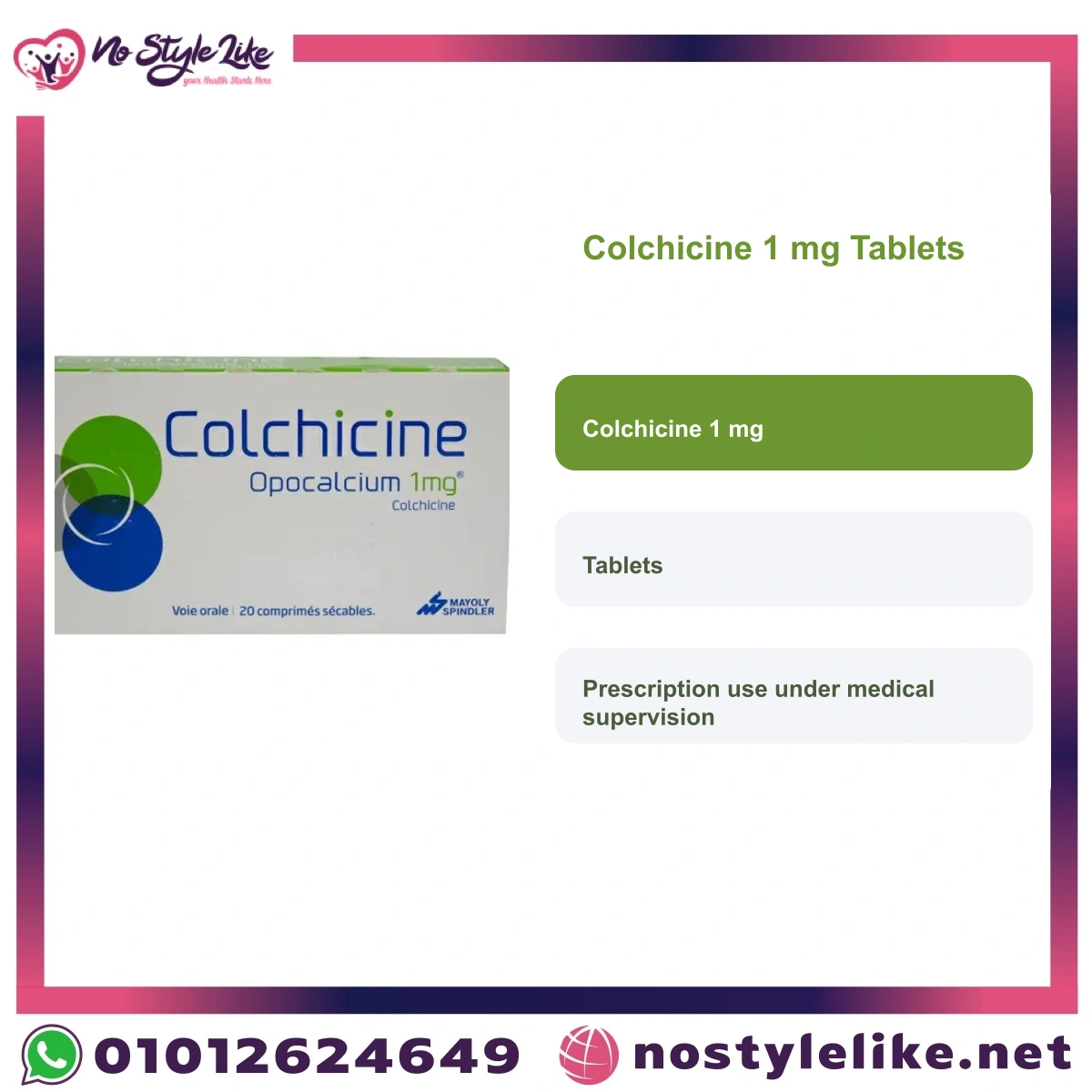 Colchicine 1 mg Tablets English information card