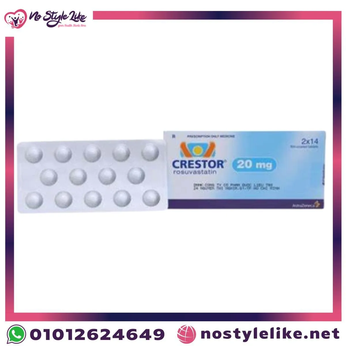 Crestor 20 mg 28 Tablets Rosuvastatin package back view