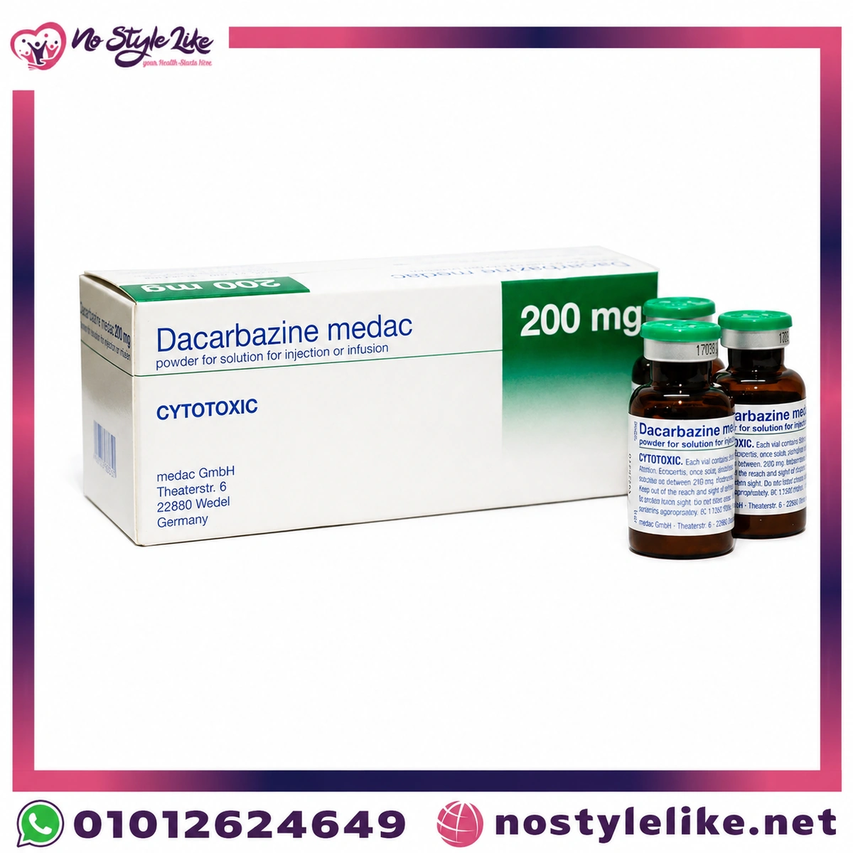Dacarbazine-medac 200mg vial(net price) لعلاج الأورام الخبيثة والحميدة - صورة المنتج 2