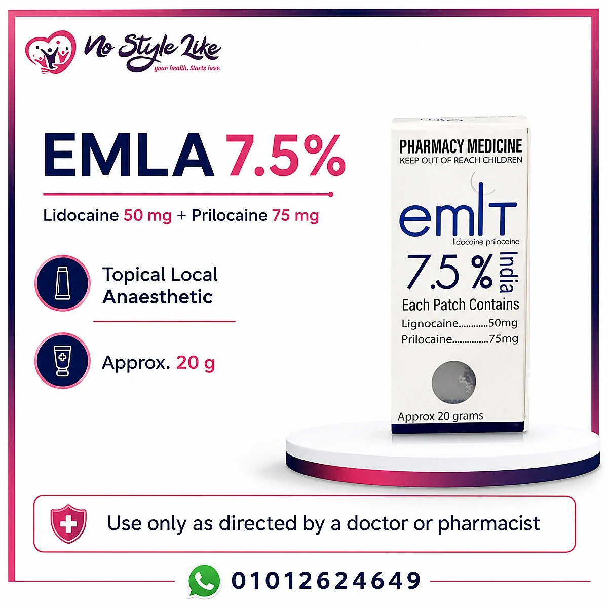 EMLA 7.5% Lidocaine Prilocaine – Topical Anesthetic Cream for Pain Relief