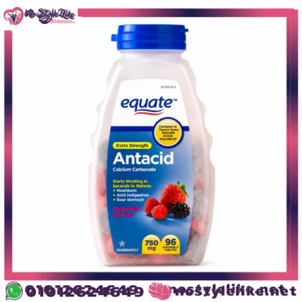 Equate Extra Strength Antacid Chewable Fruit Tablets, 750 mg, 96 Ct أقراص اكويت للمضغ بنكهات الفاكهة مضاد قوي للحموضة - صورة المنتج 1
