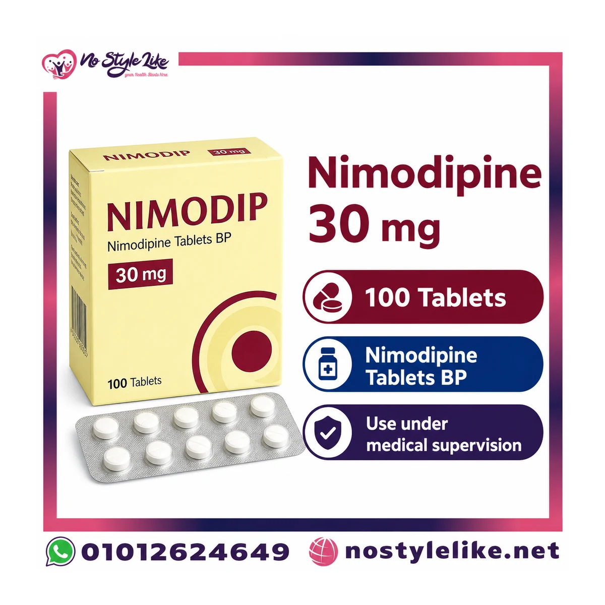 English information card for Nimodipine 30 mg 100 Tablets