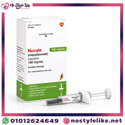 Nucala 100mg/mL Mepolizumab Injection Prefilled Syringe Box and Syringe Product Image - GSK