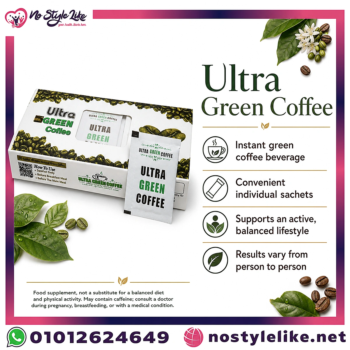 Ultra Green Coffee 30 Sachets English information card