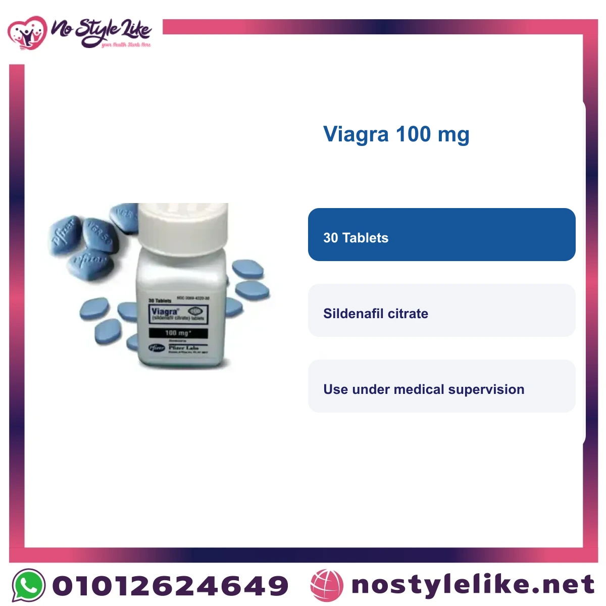 Viagra 100 mg English information card with original product image