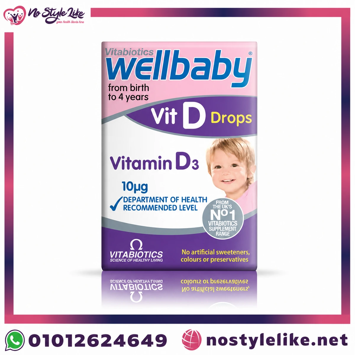 Vitabiotics Wellbaby Vitamin D Drops 10 µg 30 ml للنمو الطبيعي وتطور العظام لدى الأطفال - الصورة الرئيسية