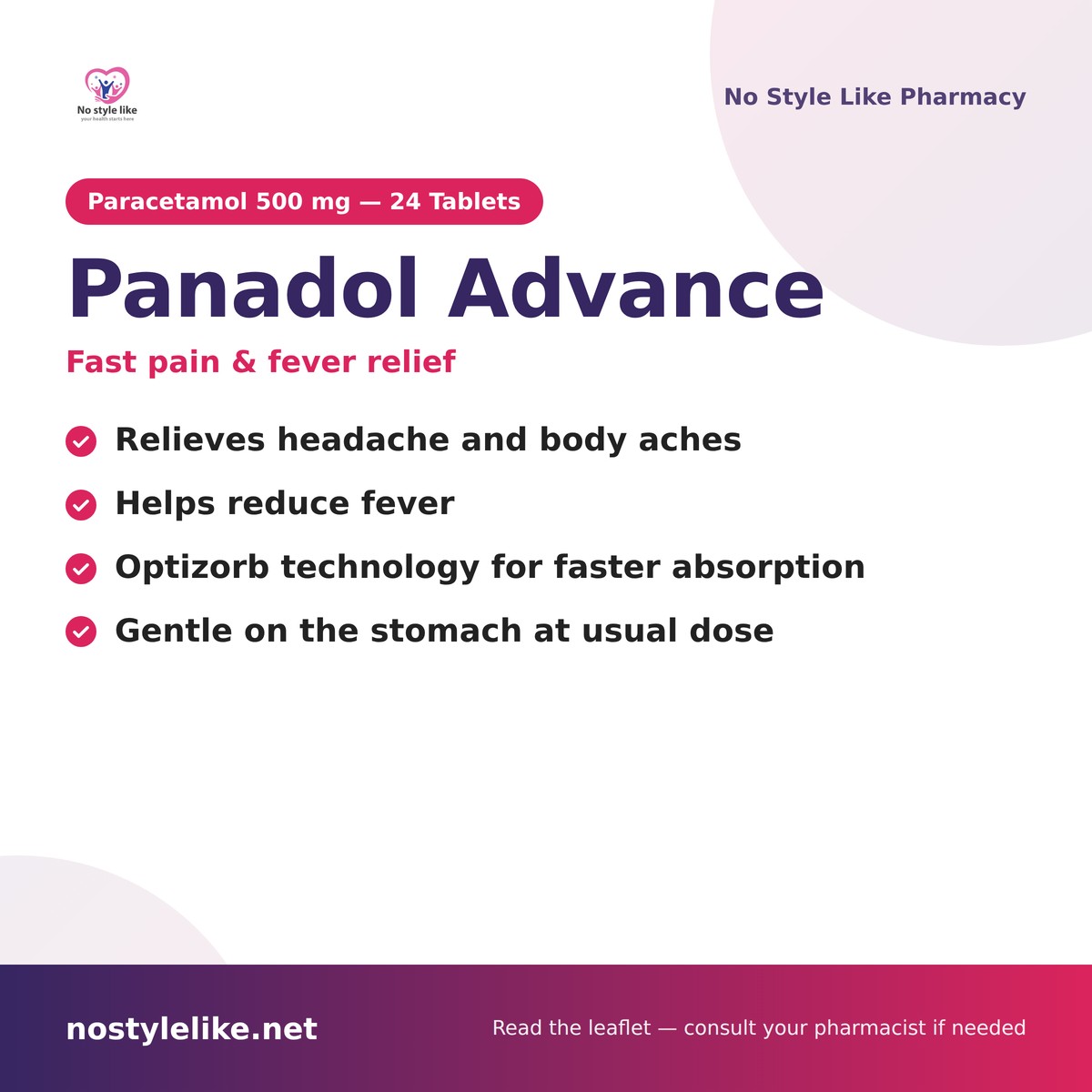 Panadol Advance - paracetamol pain and fever relief