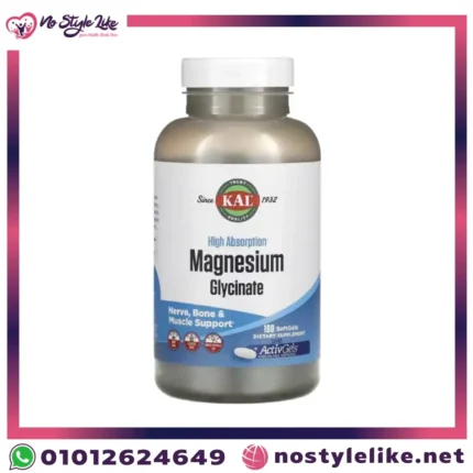 عبوة كال جليسينات المغنيسيوم 180 كبسولة عالية الامتصاص من الأمام | KAL High Absorption Magnesium Glycinate 180 Softgels front label