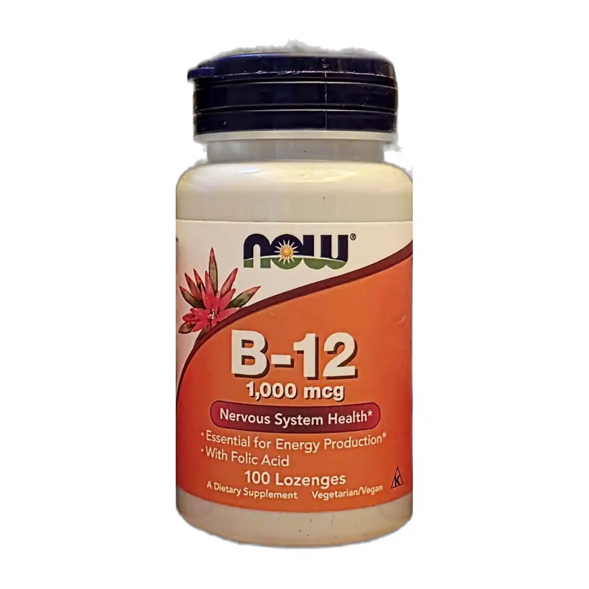 NOW Vitamin B-12 1000 mcg 100 lozenges with folic acid vegetarian bottle