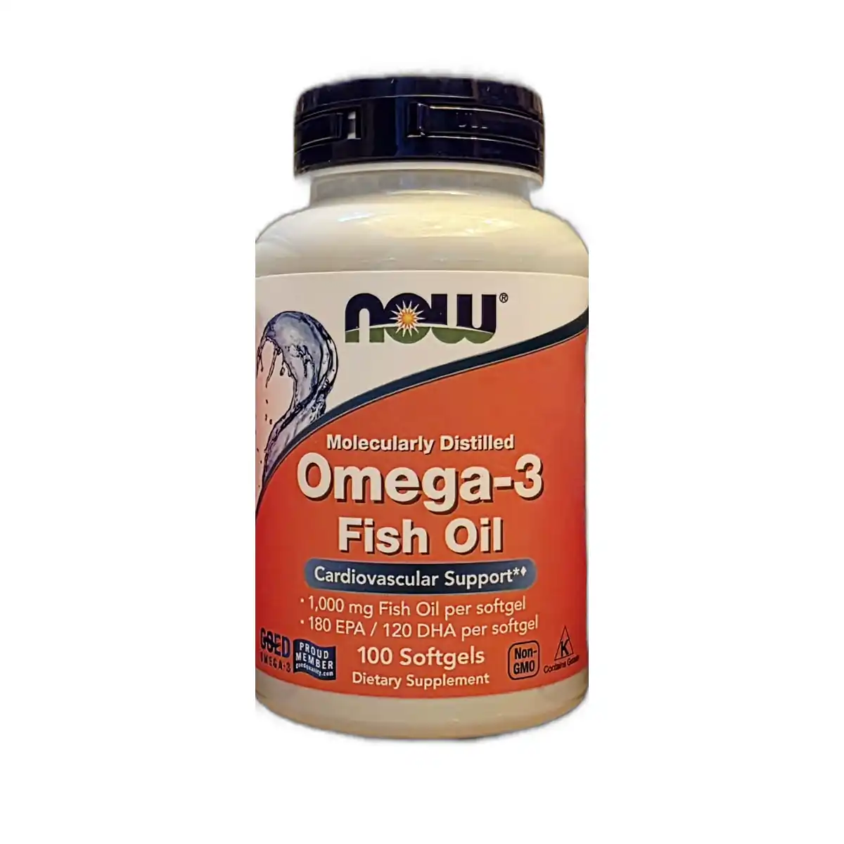 عبوة NOW Omega-3 Fish Oil زيت السمك أوميجا 3 مقطّر جزيئيًا 1000 مجم 100 كبسولة 180 EPA 120 DHA