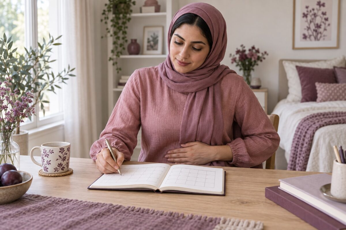 Woman recording menstrual symptoms in a period pain diary