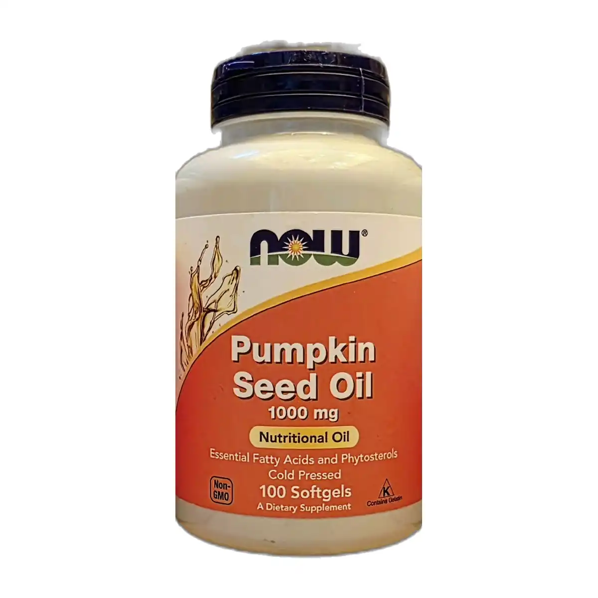 NOW Pumpkin Seed Oil 1000 mg 100 softgels cold pressed essential fatty acids and phytosterols bottle
