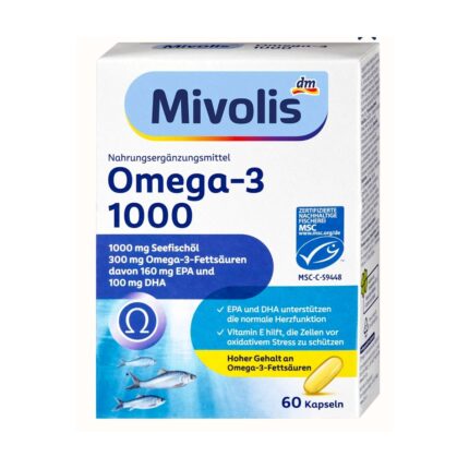 ميفوليس أوميجا 3 1000 عبوة 60 كبسولة Mivolis Omega-3 1000 — زيت سمك بحري مع EPA وDHA لصحة القلب